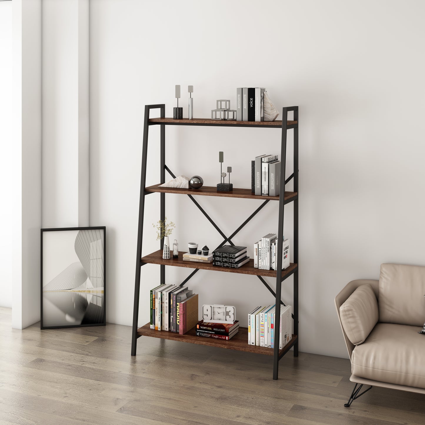 Workzone Aspect Bookcase 1300mm Open Style Dark Oak