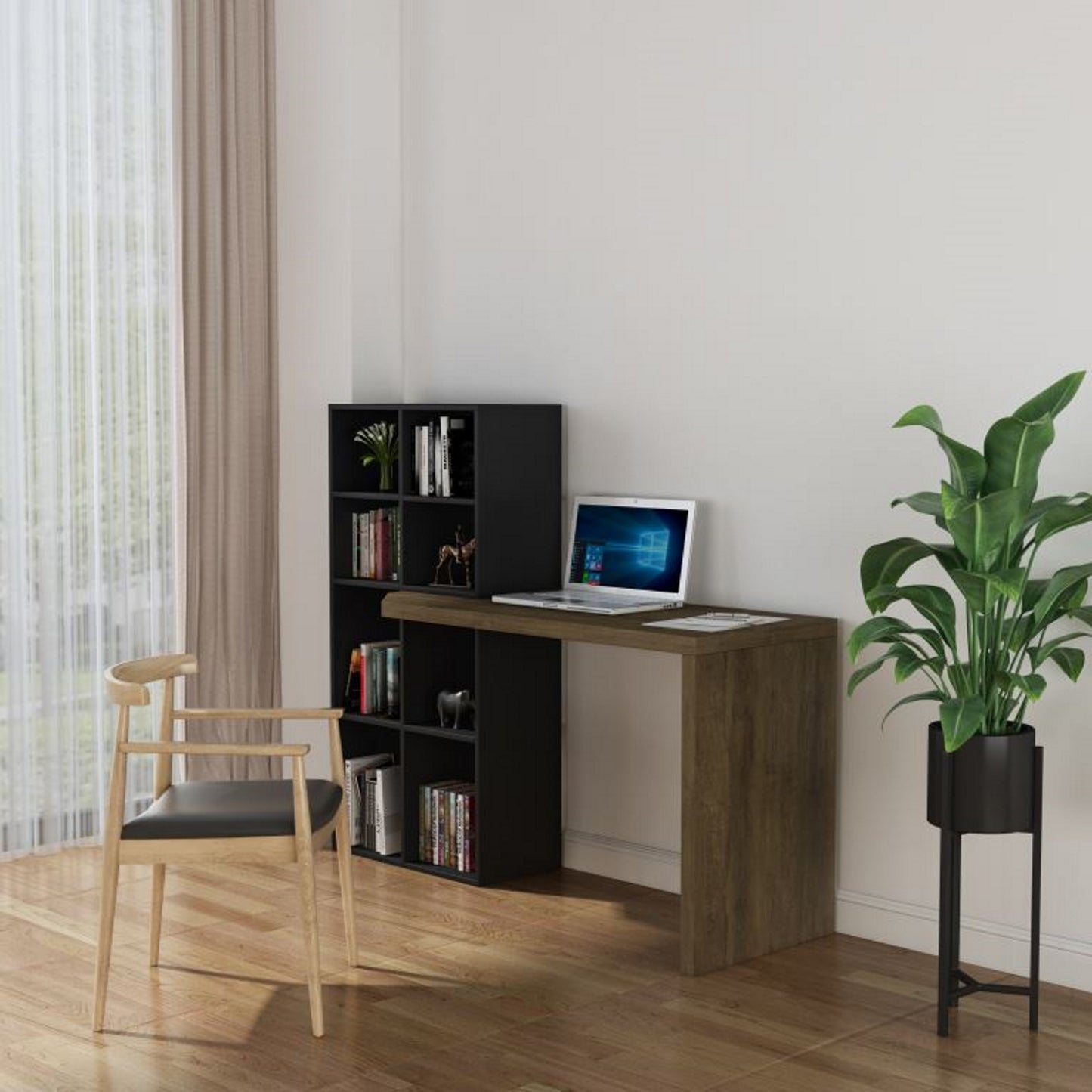 Workzone Pinto Desk 1500mm Built in Shelf Unit Dark Oak