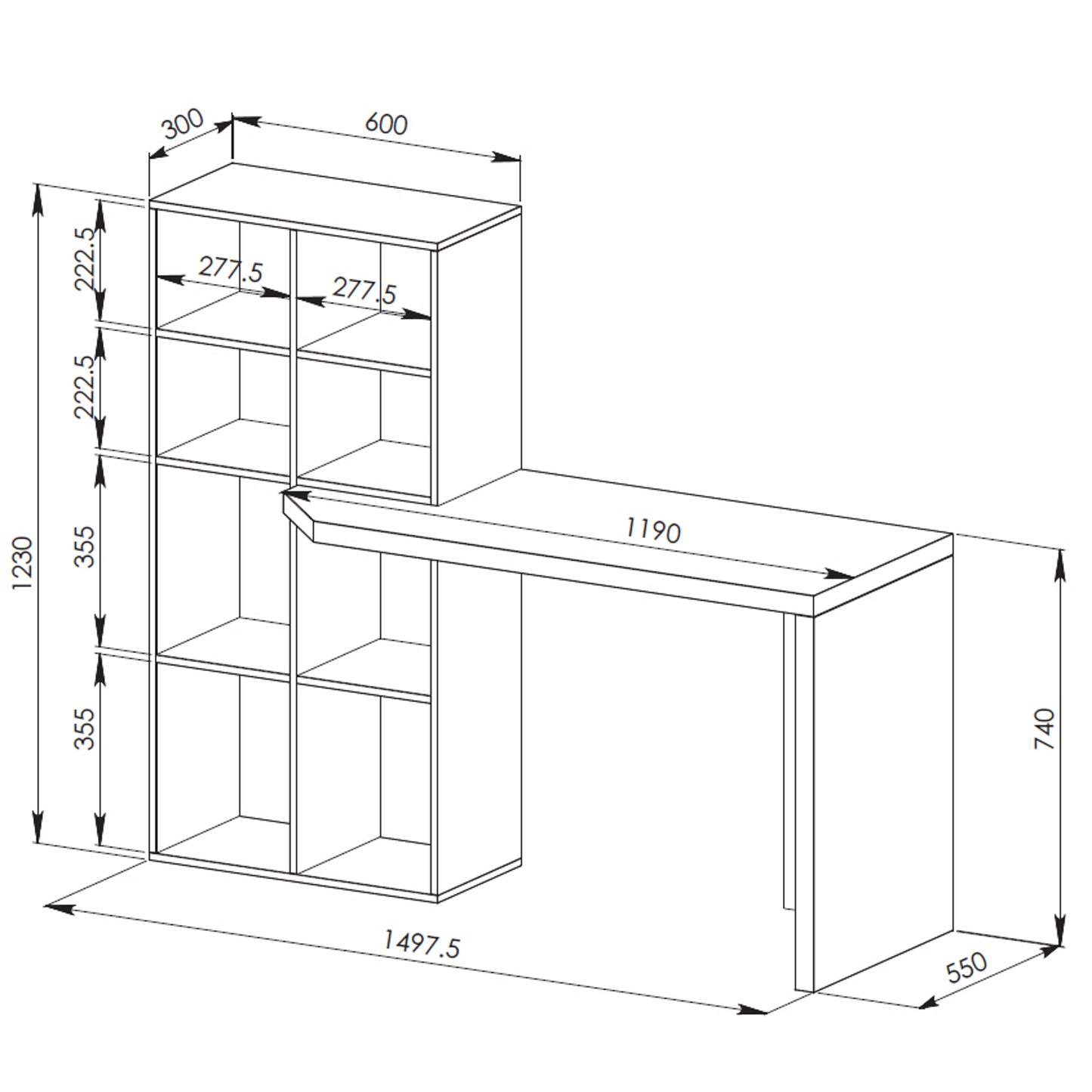 Workzone Pinto Desk 1500mm Built in Shelf Unit Dark Oak