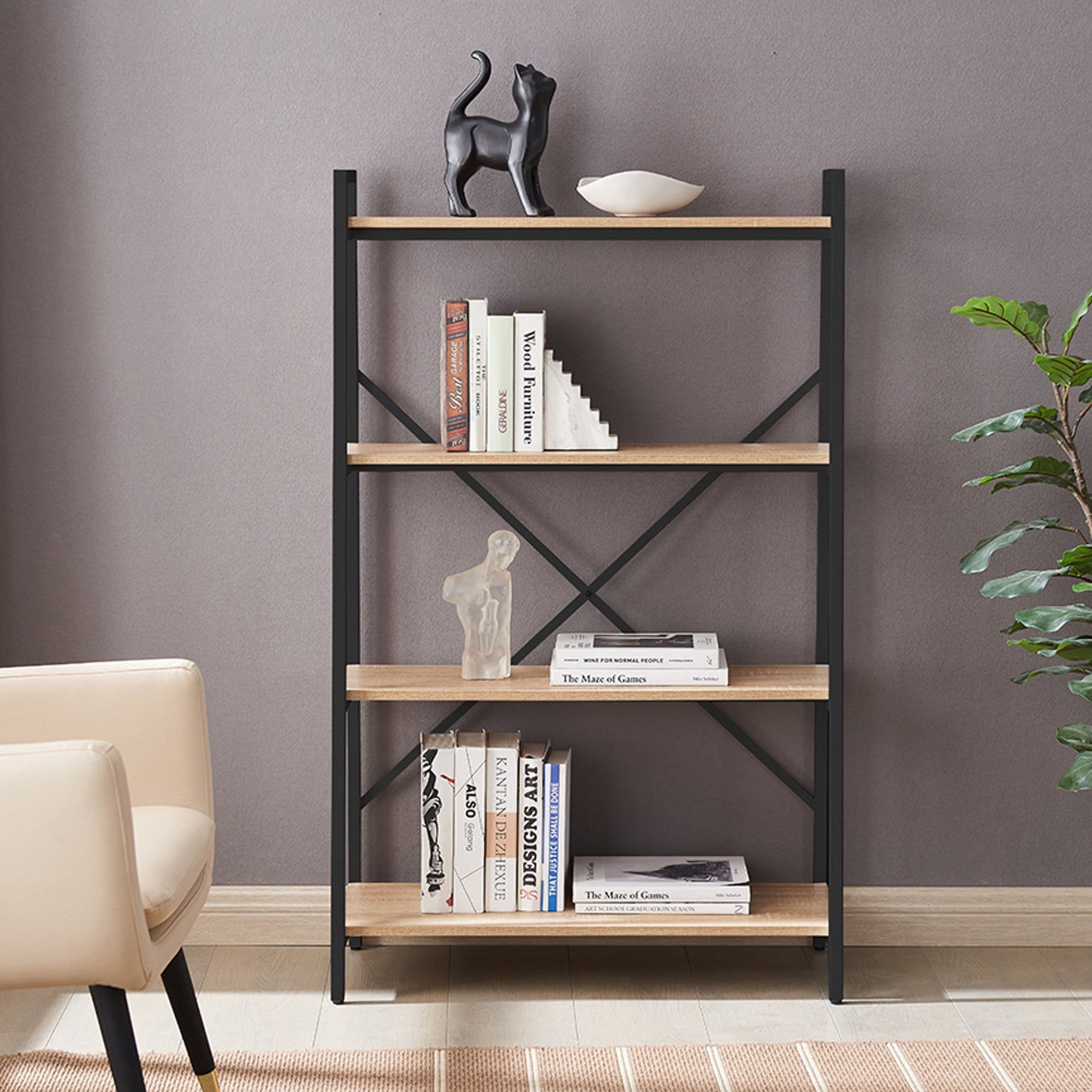 Workzone Aspect Bookcase 1300mm Open Style Oak Black