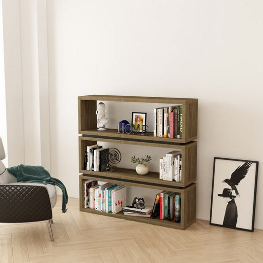 Workzone Pinto Bookcase 1200mm Three Open Sections Dark Oak