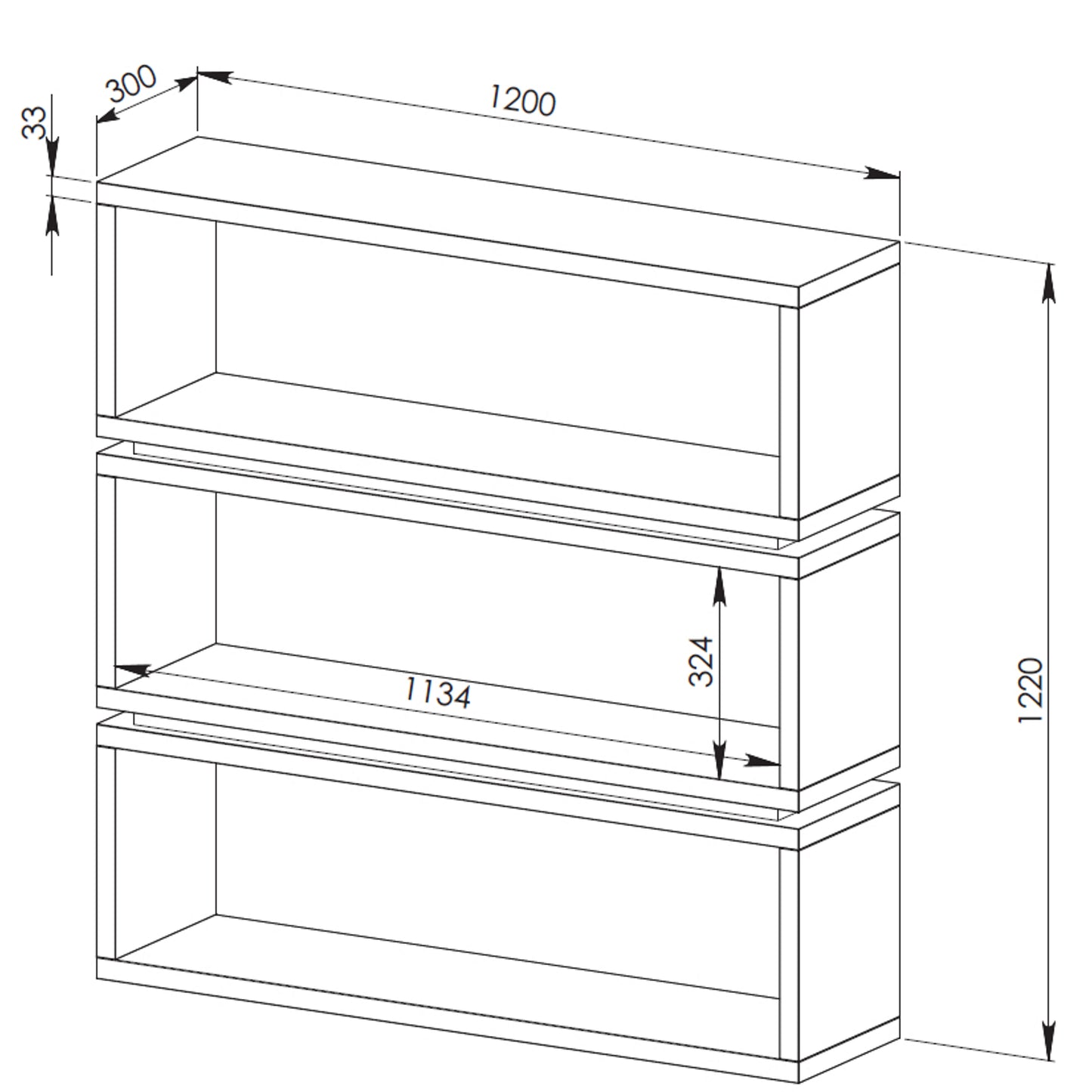 Workzone Pinto Bookcase 1200mm Three Open Sections Dark Oak